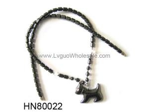 Hematite Puppy Pendant Beads Stone Chain Choker Fashion Women Necklace